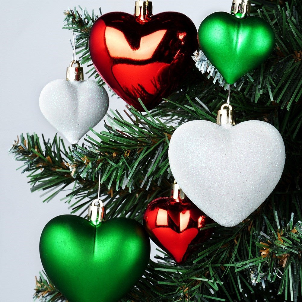 Shatterproof Christmas baubles hearts red green white 6.5/4.5 cm 16 pcs.