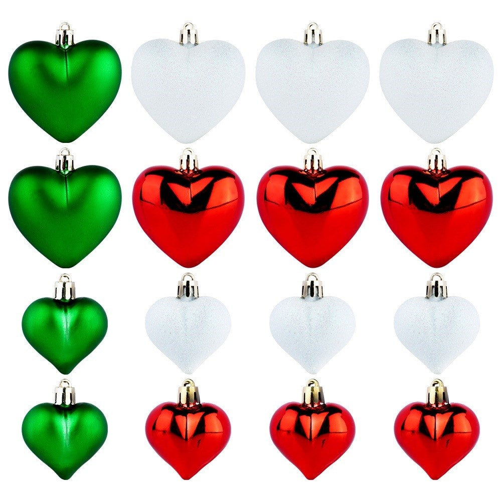 Shatterproof Christmas baubles hearts red green white 6.5/4.5 cm 16 pcs.