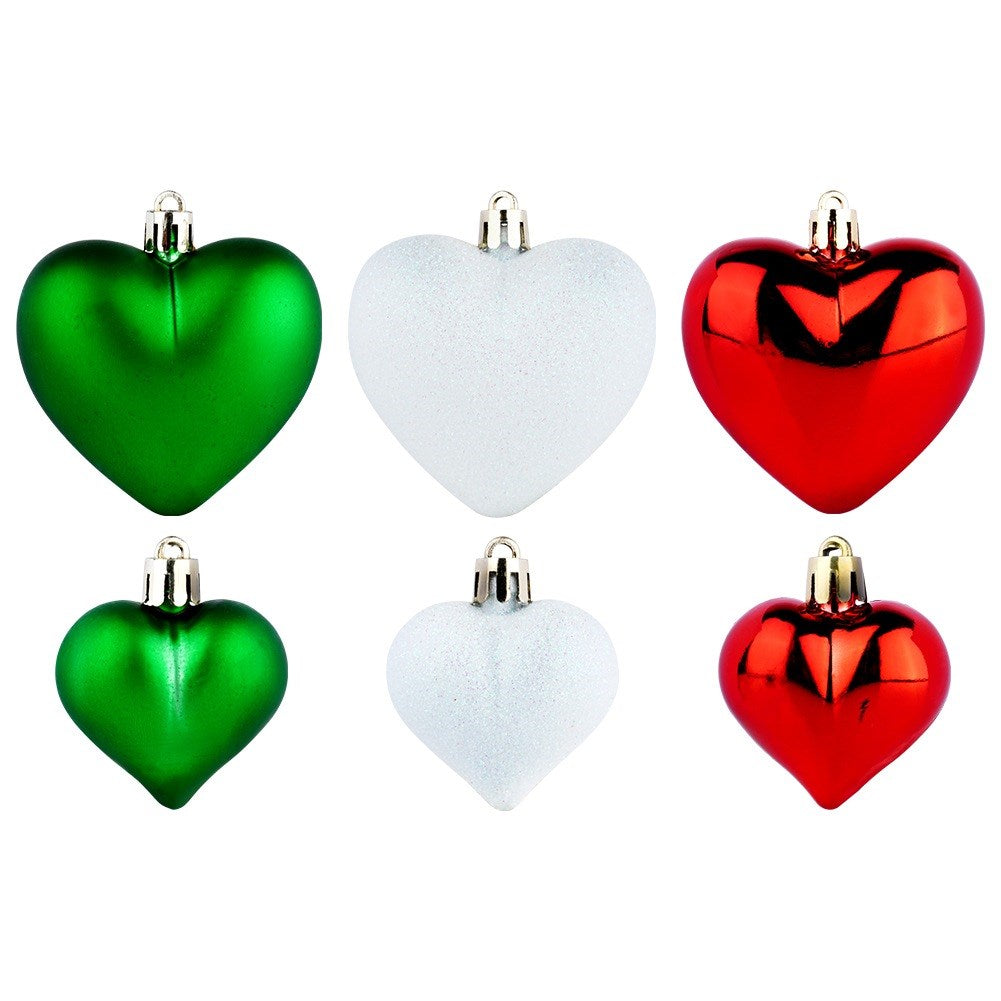 Shatterproof Christmas baubles hearts red green white 6.5/4.5 cm 16 pcs.