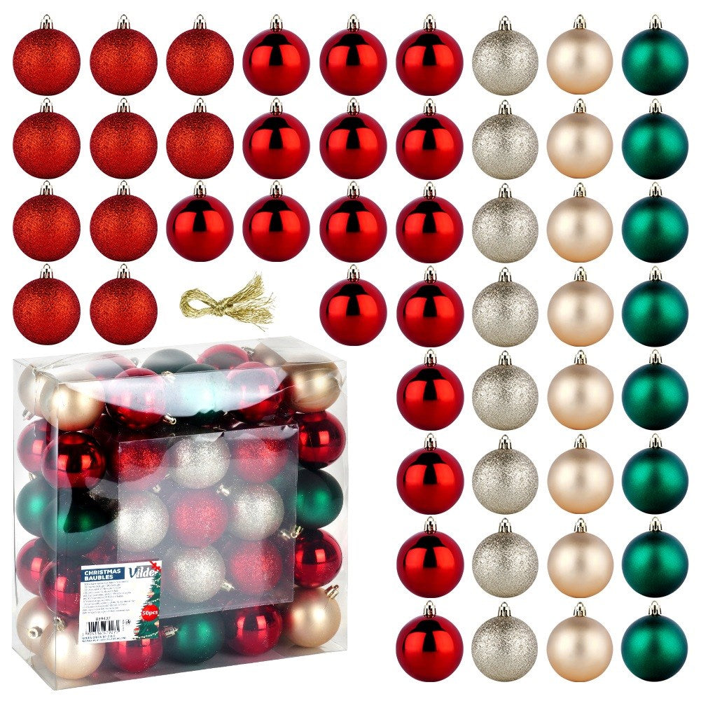 Shatterproof Christmas baubles red green champagne 6 cm 50 pcs.