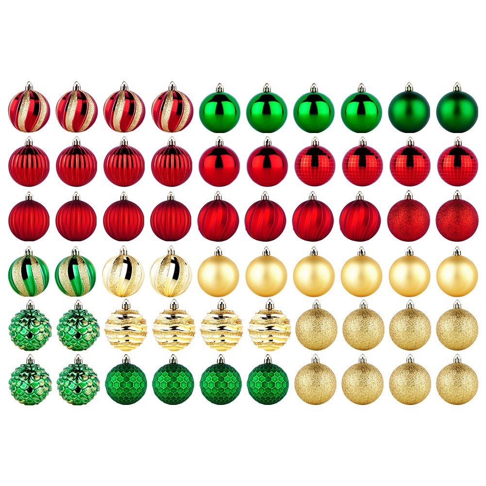 Shatterproof Christmas baubles red green gold 6 cm 60 pcs.