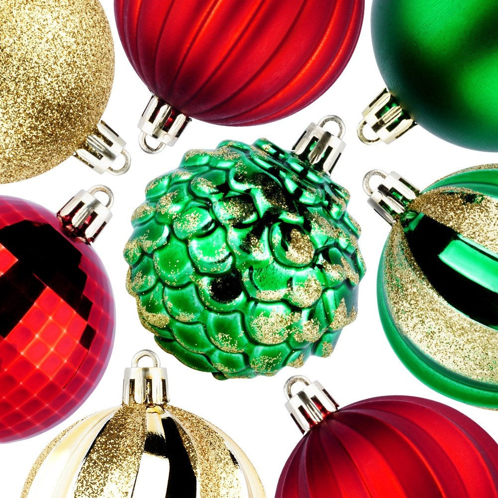 Shatterproof Christmas baubles red green gold 6 cm 60 pcs.