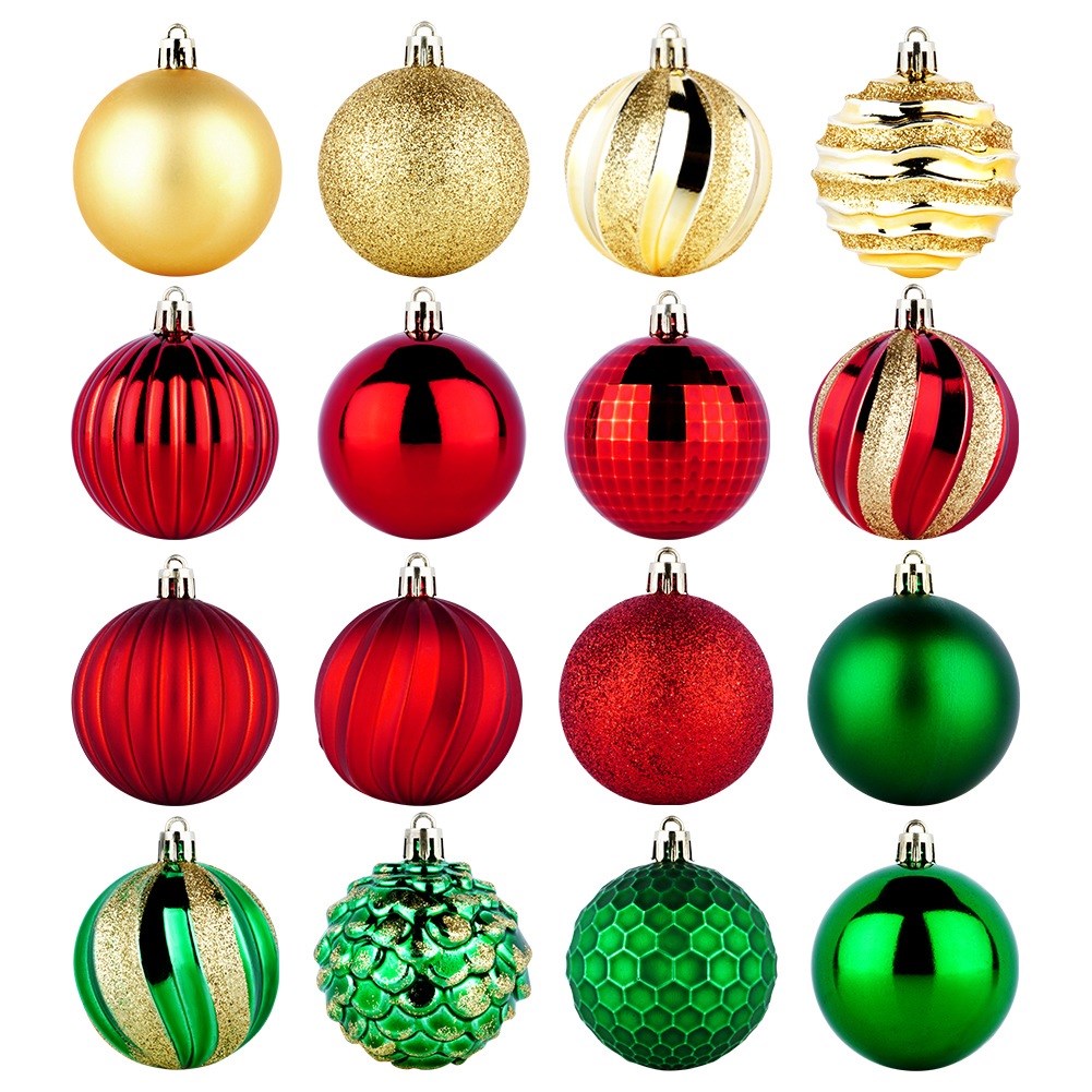 Shatterproof Christmas baubles red green gold 6 cm 60 pcs.