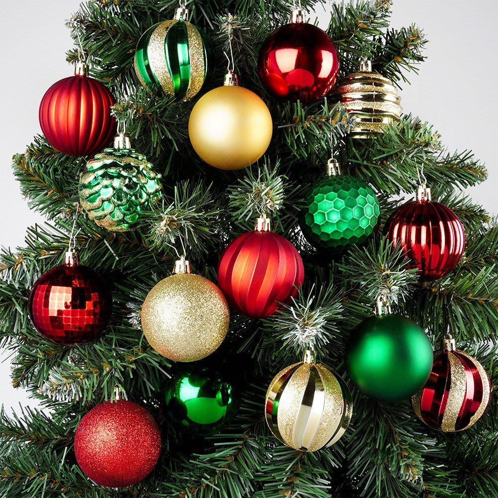 Shatterproof Christmas baubles red green gold 6 cm 60 pcs.
