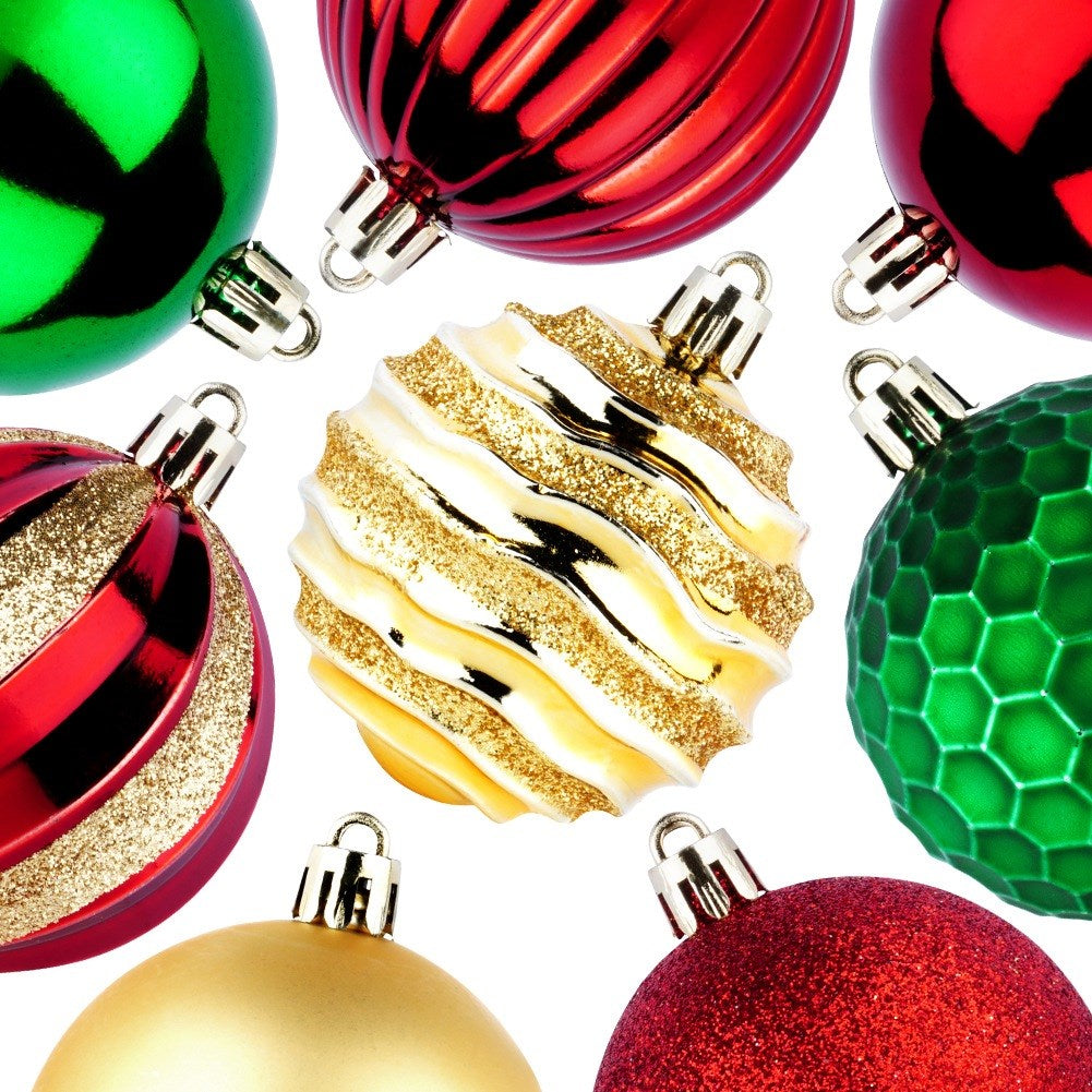 Shatterproof Christmas baubles red green gold 6 cm 60 pcs.