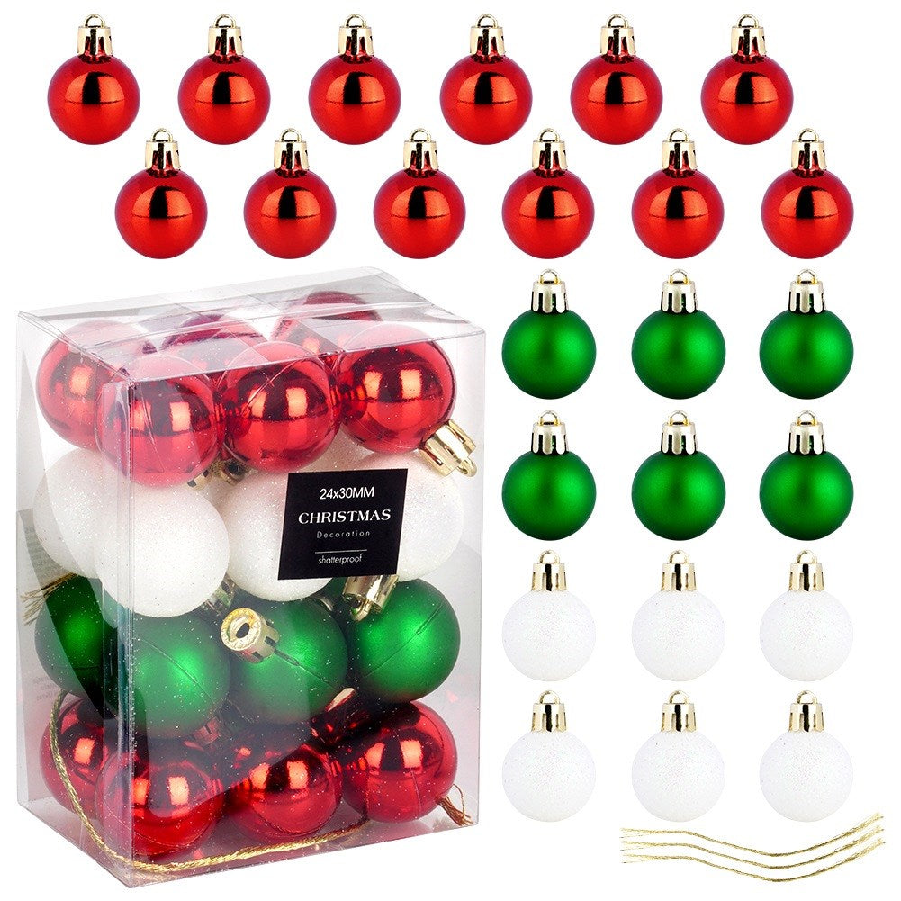 Shatterproof Christmas baubles red green white 3 cm 24 pcs.