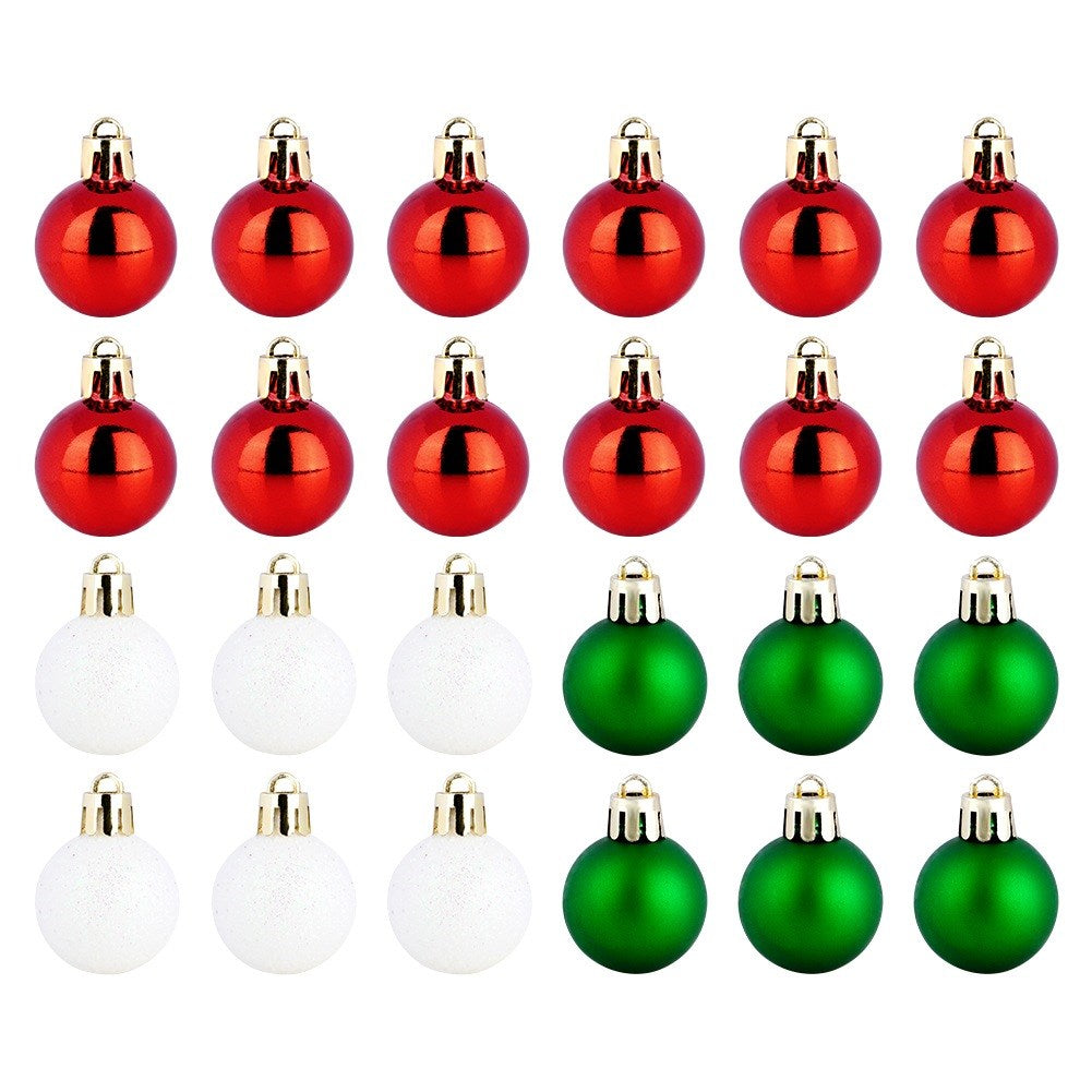Shatterproof Christmas baubles red green white 3 cm 24 pcs.