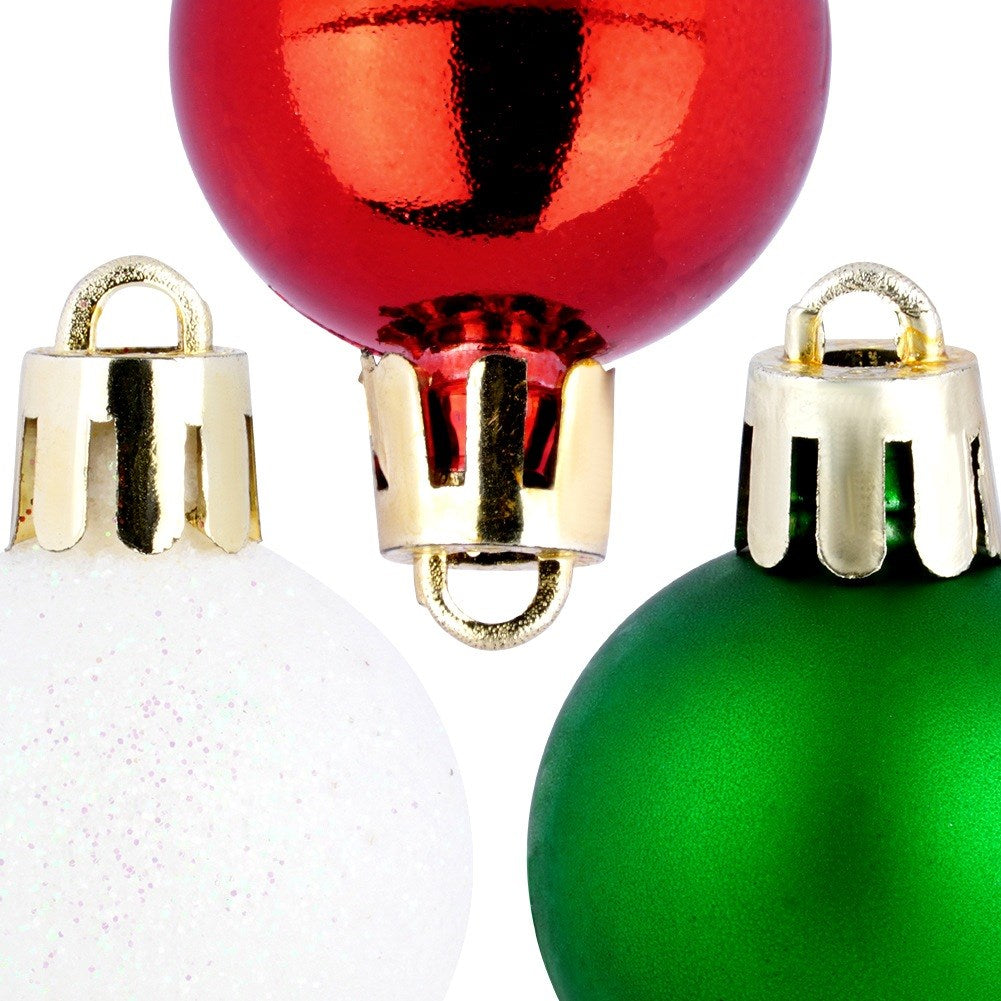 Shatterproof Christmas baubles red green white 3 cm 24 pcs.