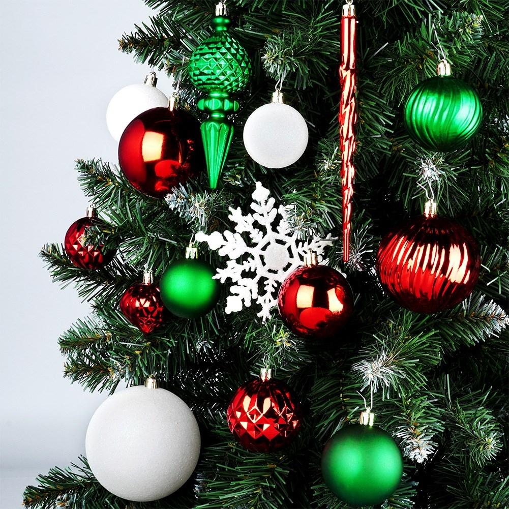 Shatterproof Christmas baubles red green white 57 pcs.