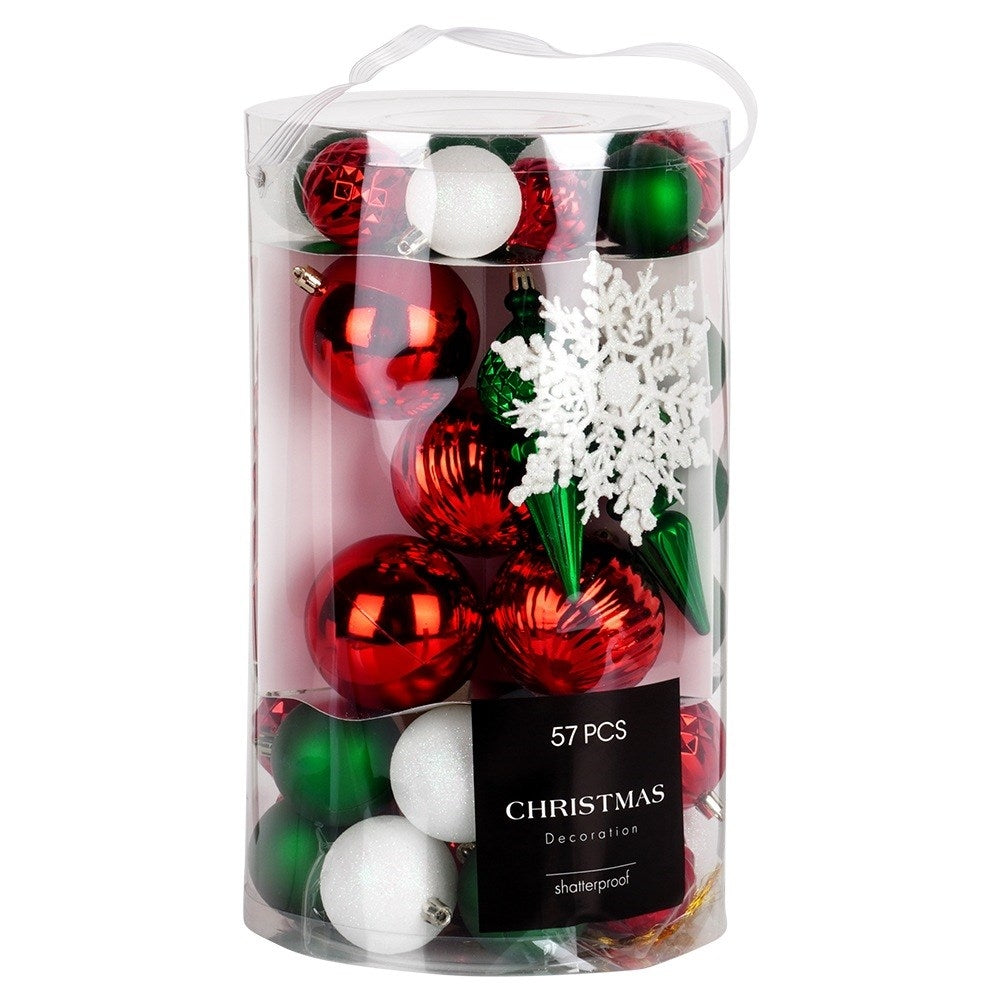 Shatterproof Christmas baubles red green white 57 pcs.