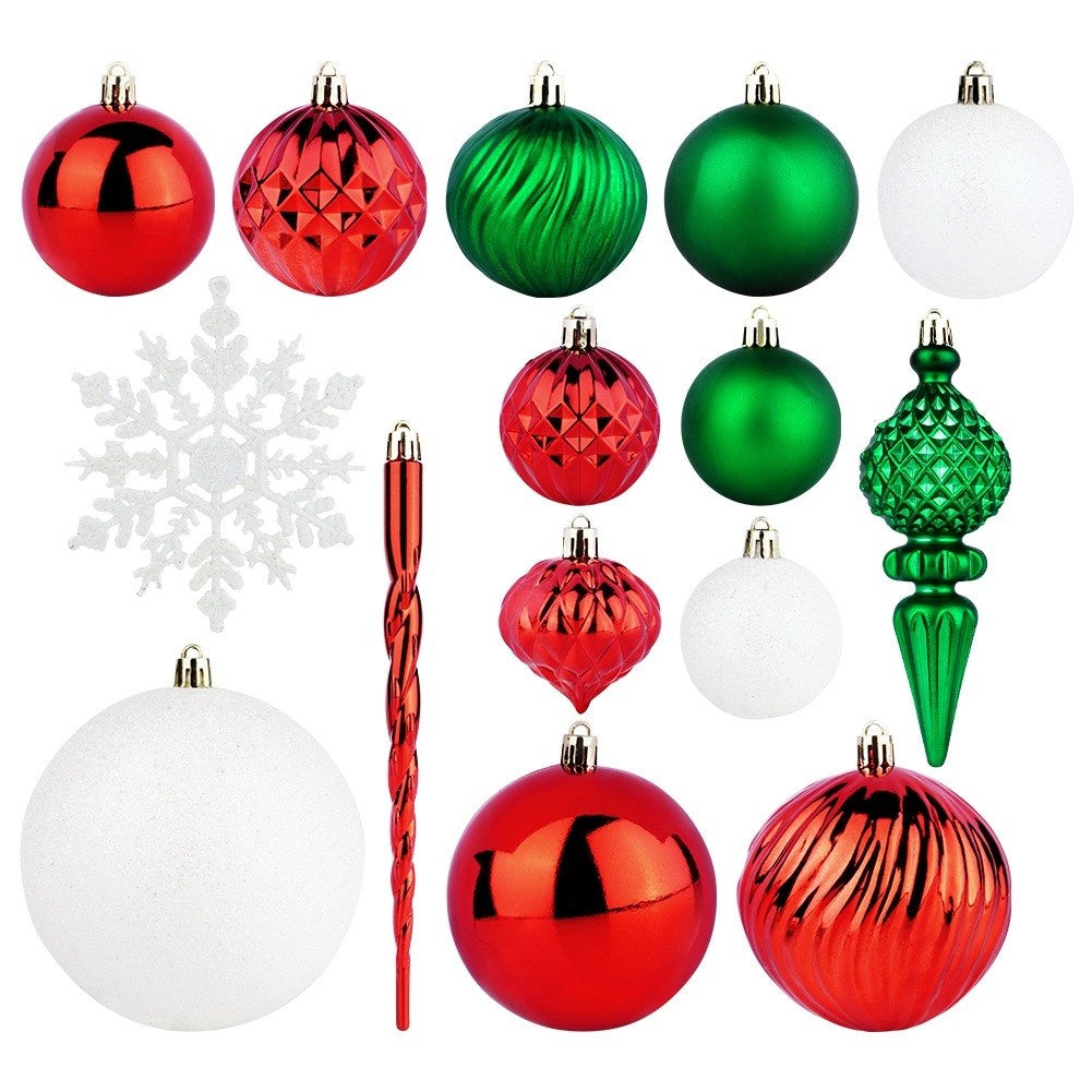 Shatterproof Christmas baubles red green white 57 pcs.