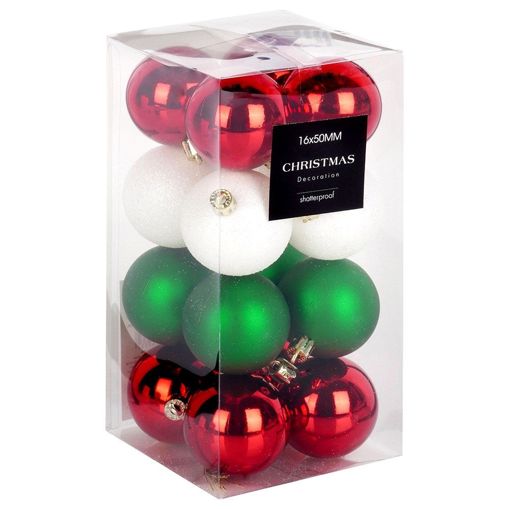 Shatterproof Christmas baubles red green white 5 cm 16 pcs.