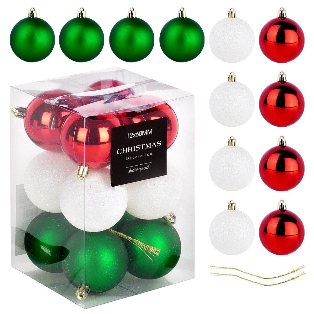 Shatterproof Christmas baubles red green white 6 cm 12 pcs.
