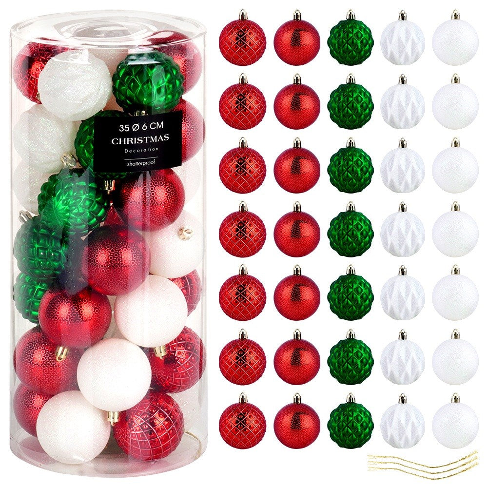 Shatterproof Christmas baubles red green white 6 cm 35 pcs.