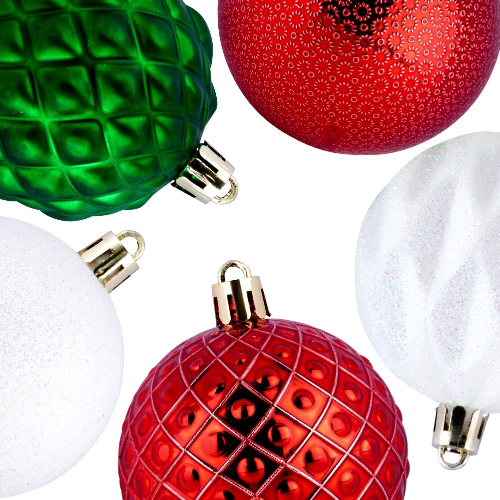 Shatterproof Christmas baubles red green white 6 cm 35 pcs.
