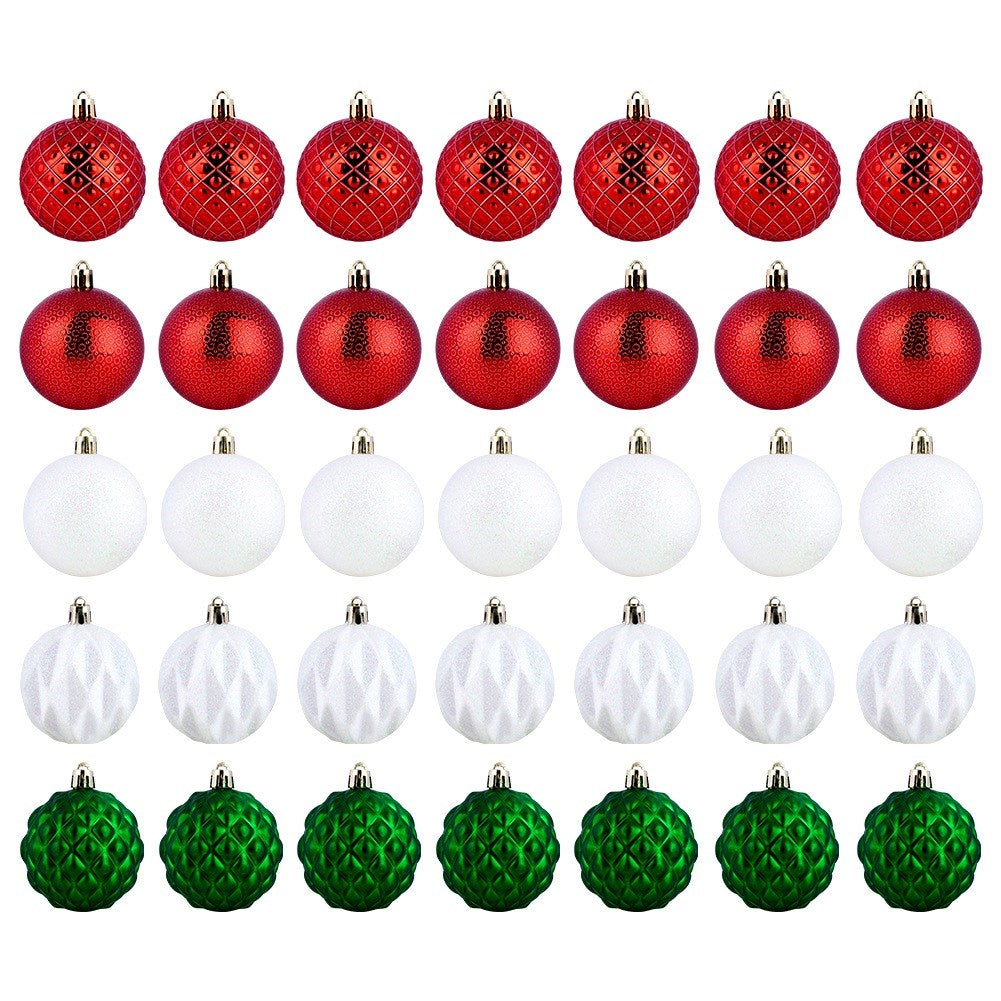 Shatterproof Christmas baubles red green white 6 cm 35 pcs.