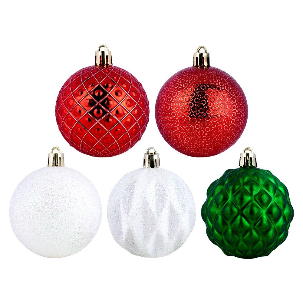 Shatterproof Christmas baubles red green white 6 cm 35 pcs.