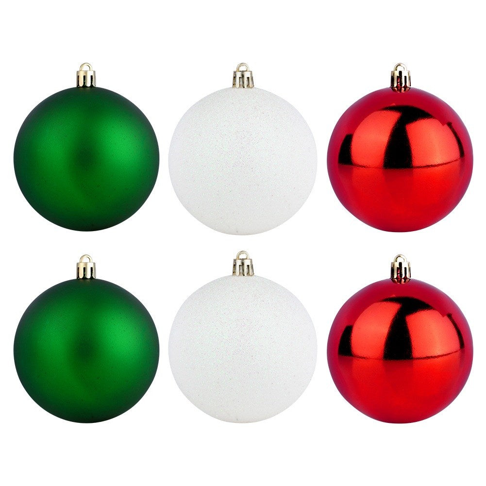 Shatterproof Christmas baubles red green white 8 cm 6 pcs.