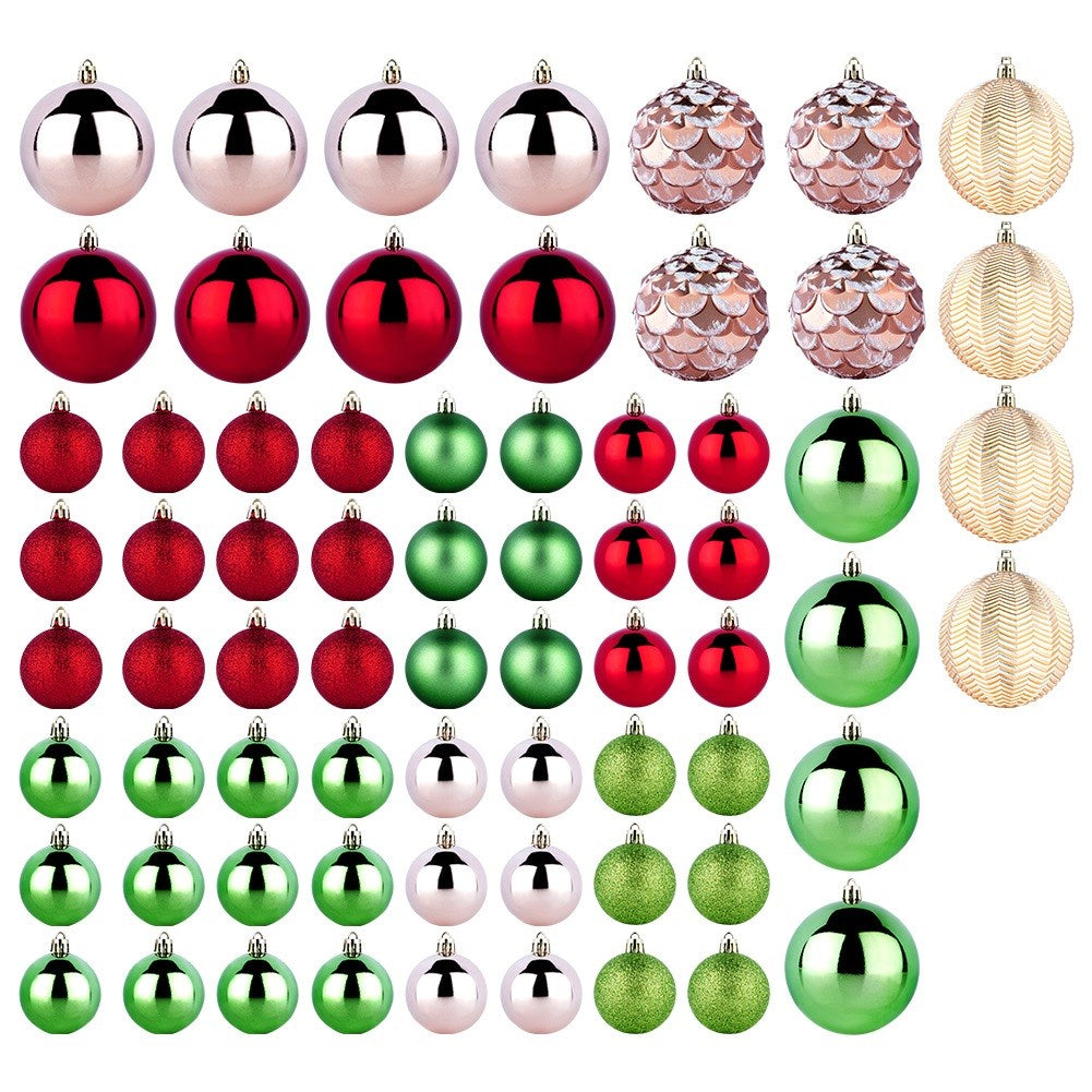 Shatterproof Christmas baubles red pink gold green 8/5 cm 68 pcs.