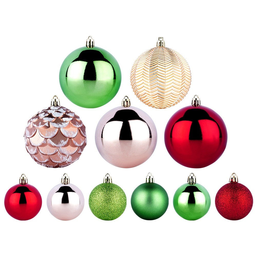 Shatterproof Christmas baubles red pink gold green 8/5 cm 68 pcs.