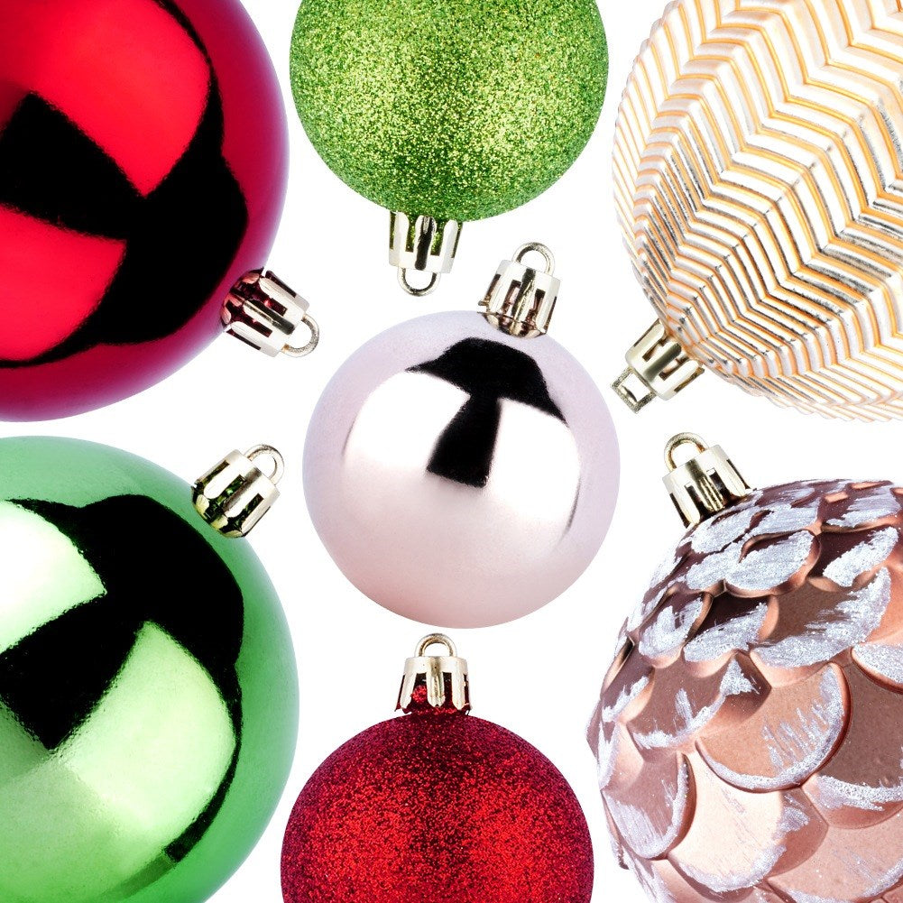 Shatterproof Christmas baubles red pink gold green 8/5 cm 68 pcs.