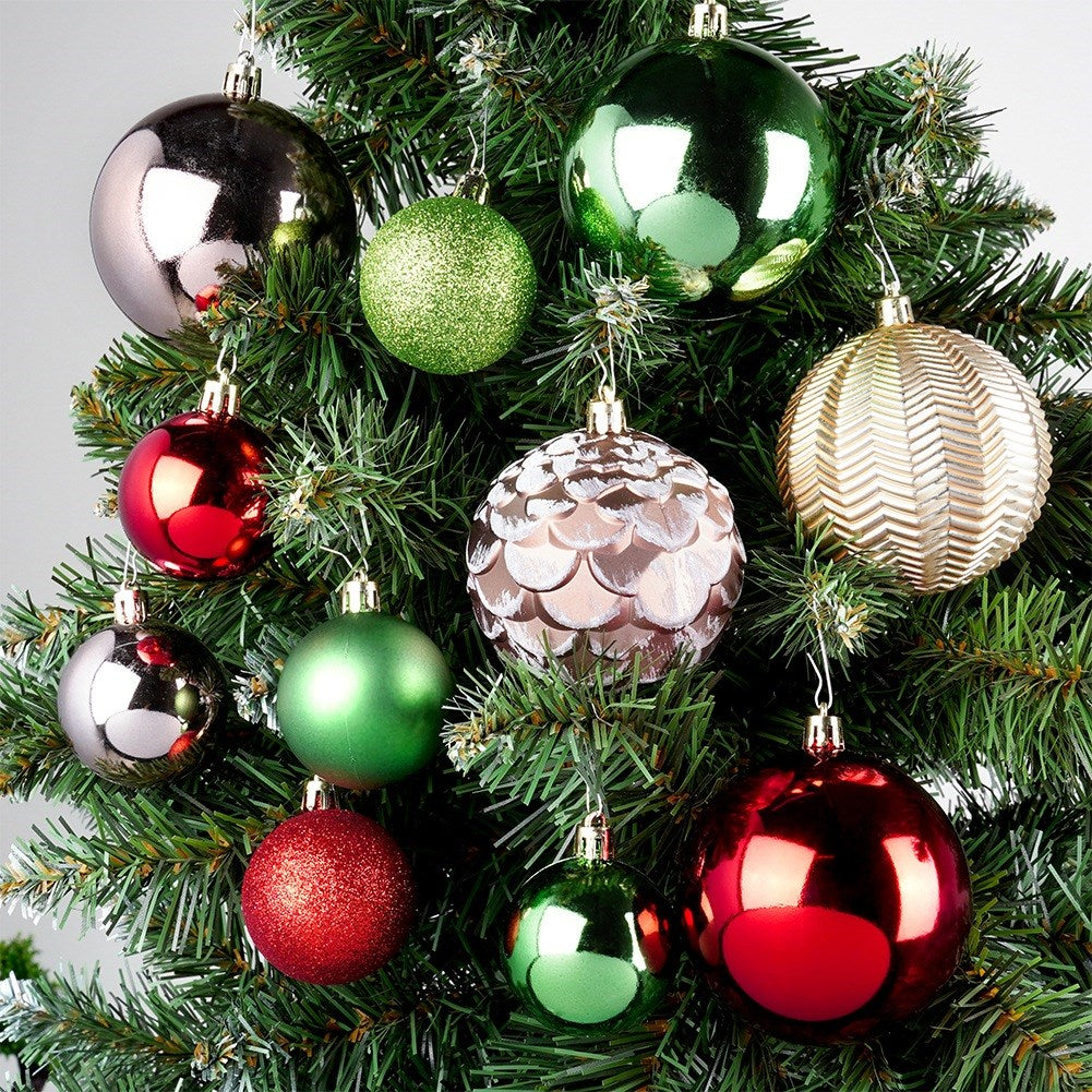 Shatterproof Christmas baubles red pink gold green 8/5 cm 68 pcs.