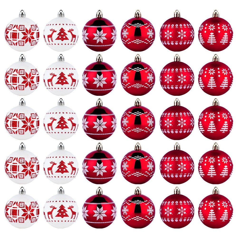 Shatterproof Christmas baubles red white 6 cm 30 pcs.