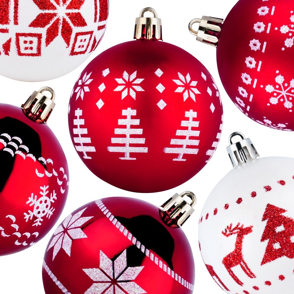 Shatterproof Christmas baubles red white 6 cm 30 pcs.