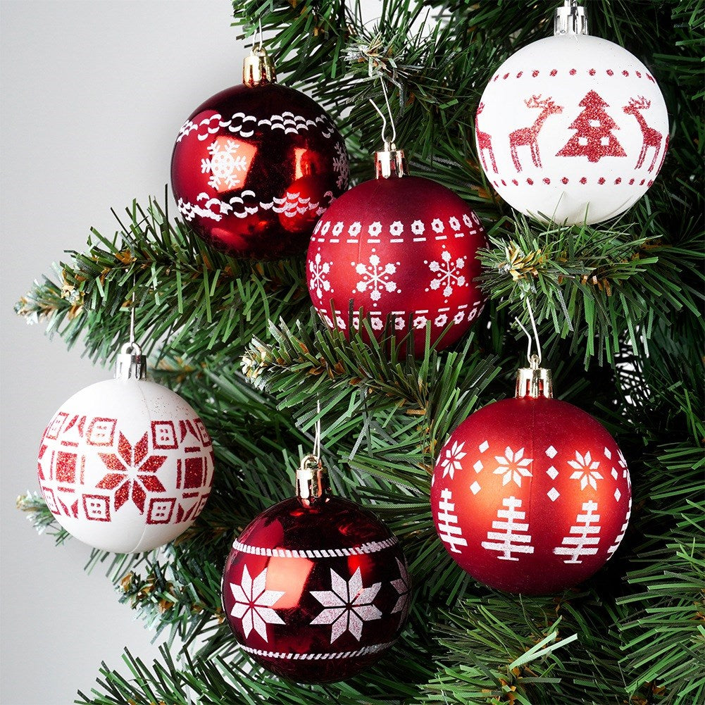 Shatterproof Christmas baubles red white 6 cm 30 pcs.