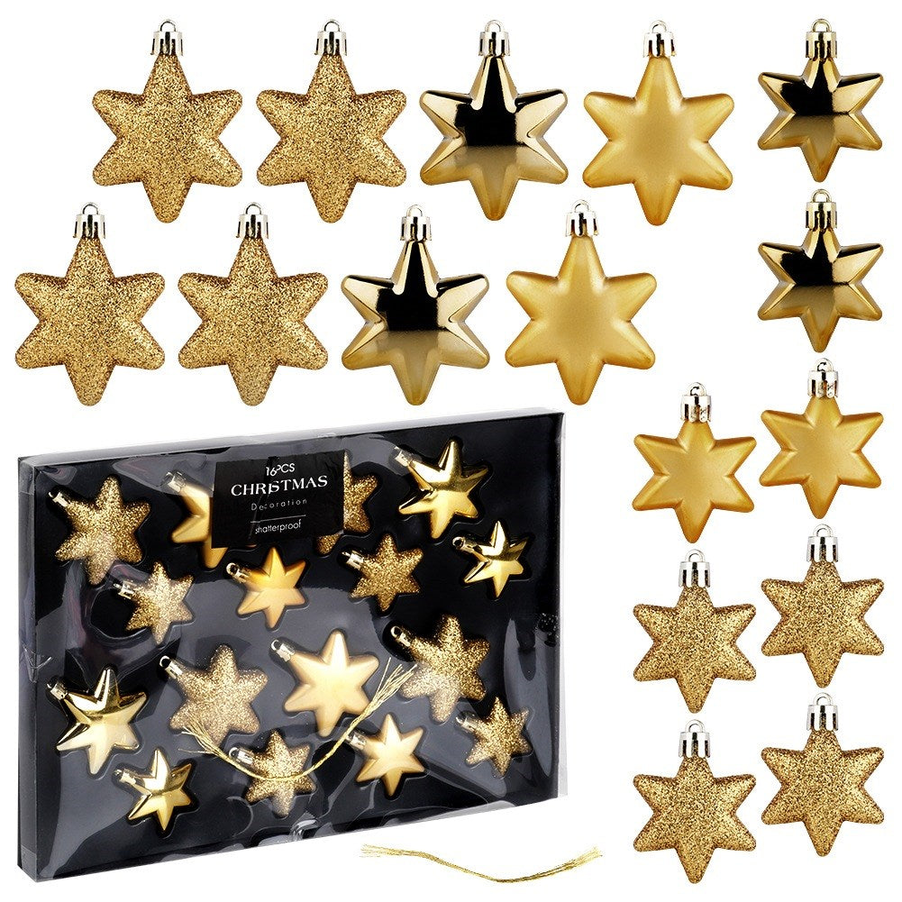 Shatterproof Christmas baubles stars gold 6/5 cm 16 pcs.
