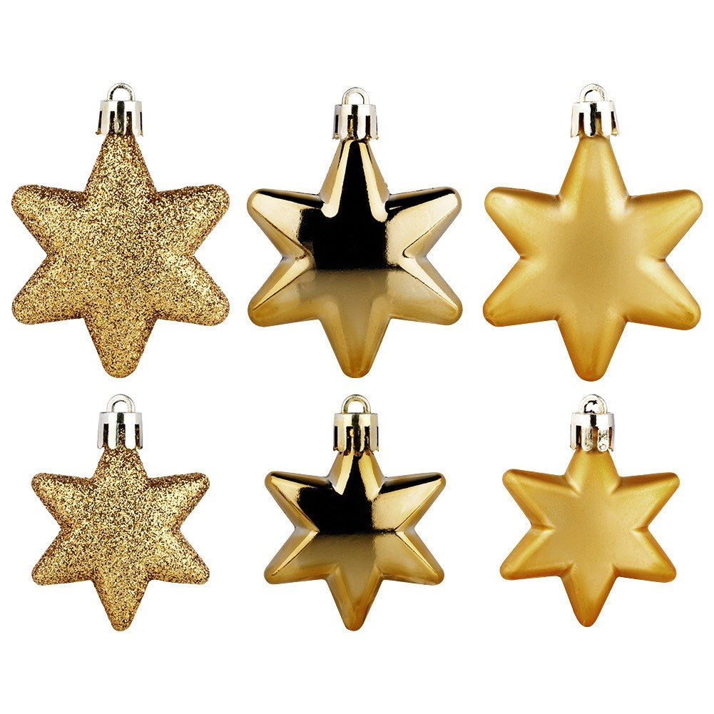 Shatterproof Christmas baubles stars gold 6/5 cm 16 pcs.