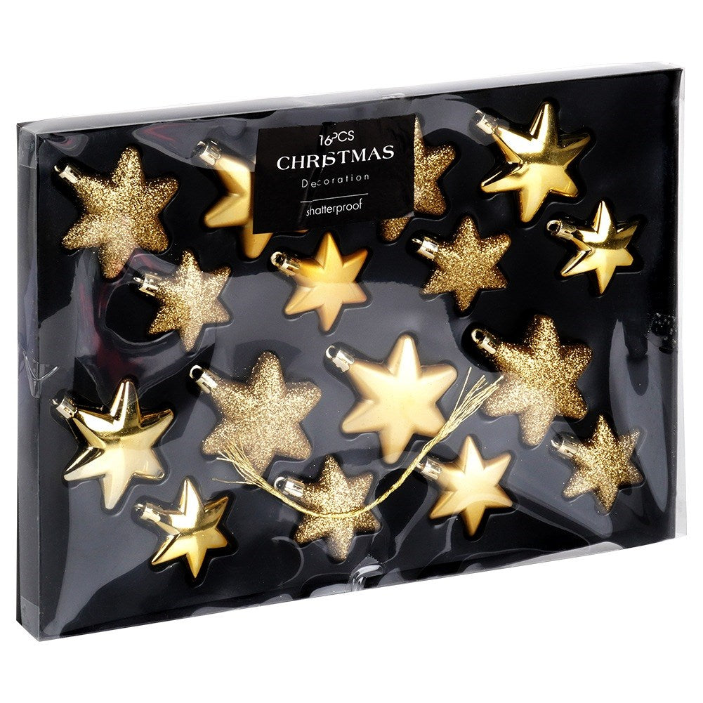 Shatterproof Christmas baubles stars gold 6/5 cm 16 pcs.