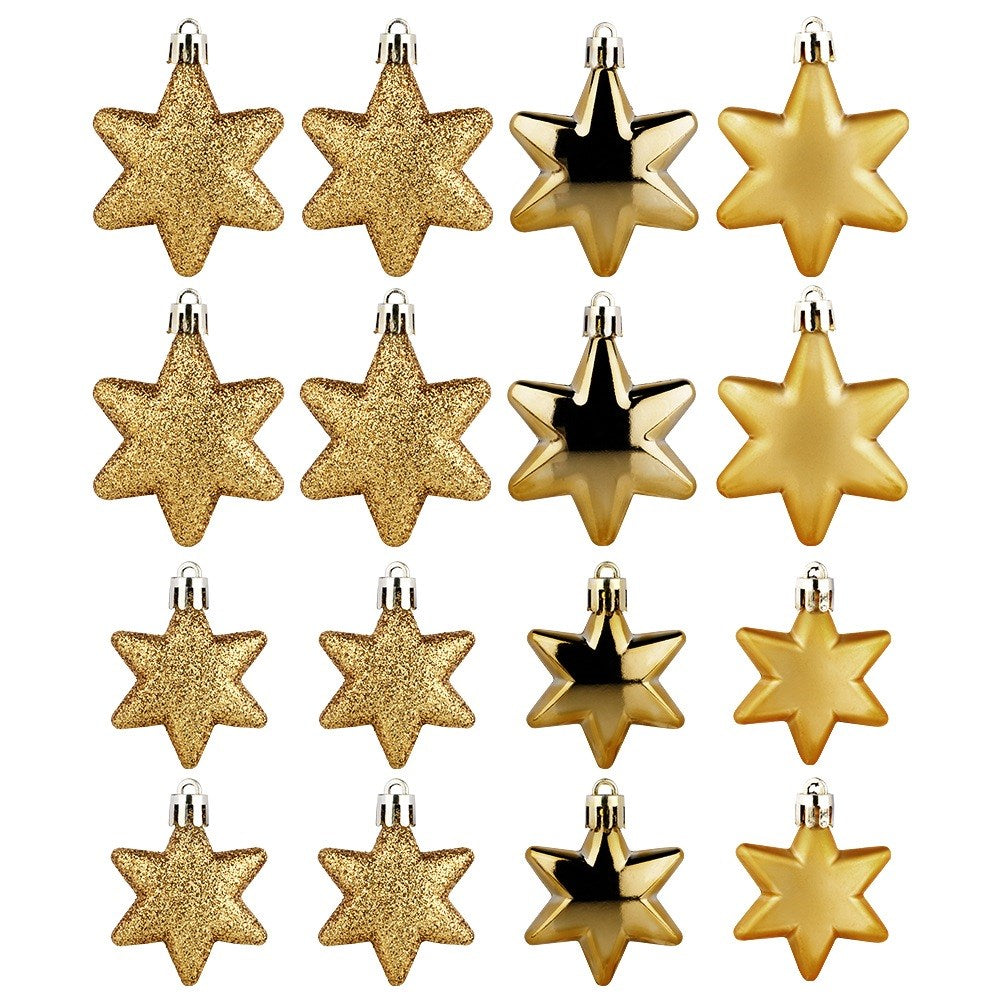 Shatterproof Christmas baubles stars gold 6/5 cm 16 pcs.