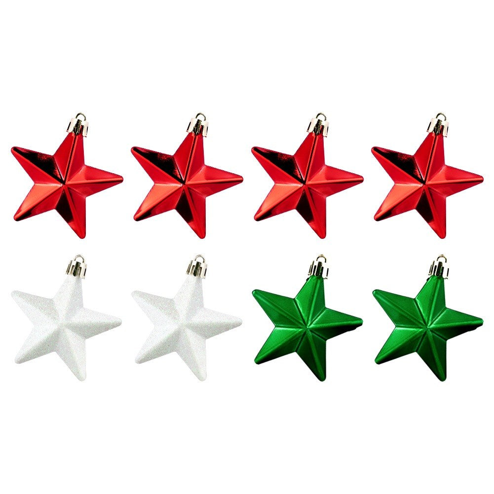Shatterproof Christmas baubles stars red green white 6.5 cm 8 pcs.