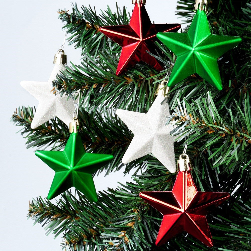 Shatterproof Christmas baubles stars red green white 6.5 cm 8 pcs.