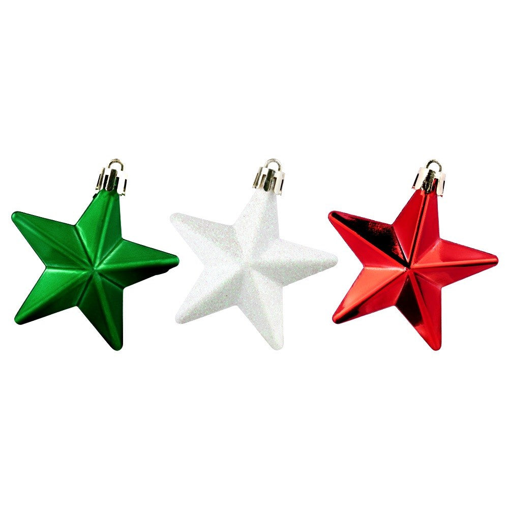 Shatterproof Christmas baubles stars red green white 6.5 cm 8 pcs.