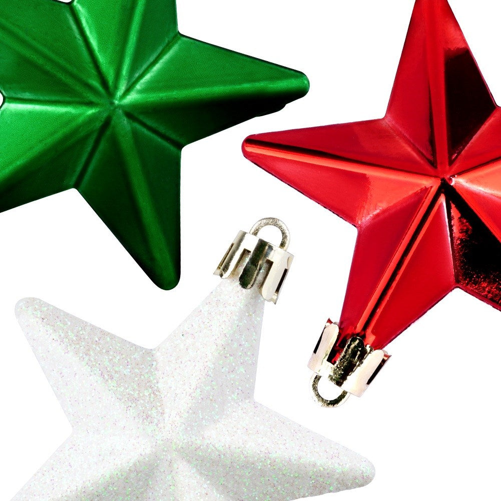 Shatterproof Christmas baubles stars red green white 6.5 cm 8 pcs.