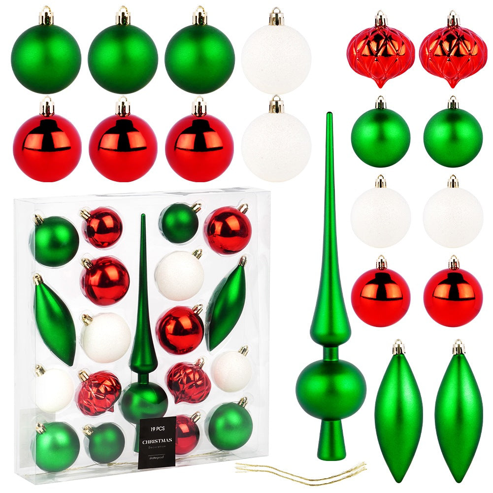 Shatterproof Christmas baubles with spike, green, red, white, 19 pcs.