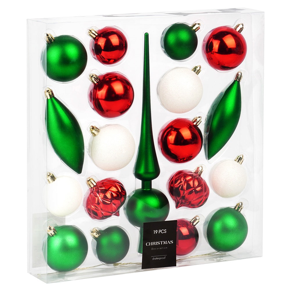 Shatterproof Christmas baubles with spike, green, red, white, 19 pcs.