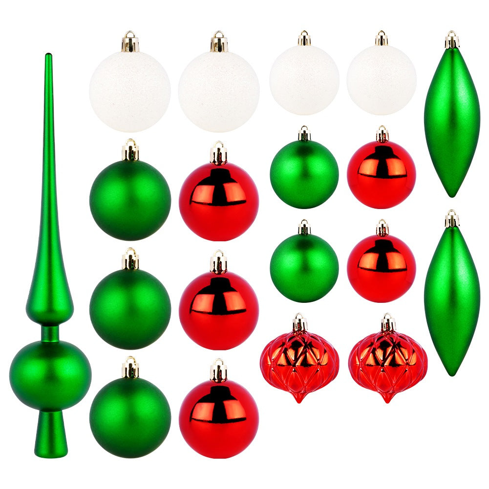 Shatterproof Christmas baubles with spike, green, red, white, 19 pcs.