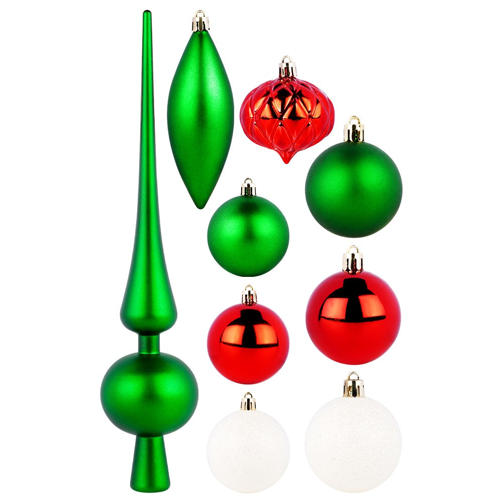 Shatterproof Christmas baubles with spike, green, red, white, 19 pcs.