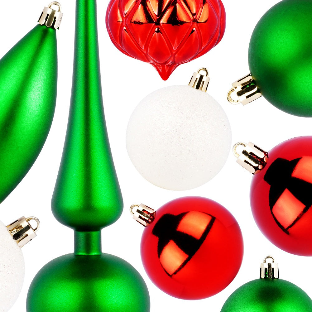 Shatterproof Christmas baubles with spike, green, red, white, 19 pcs.