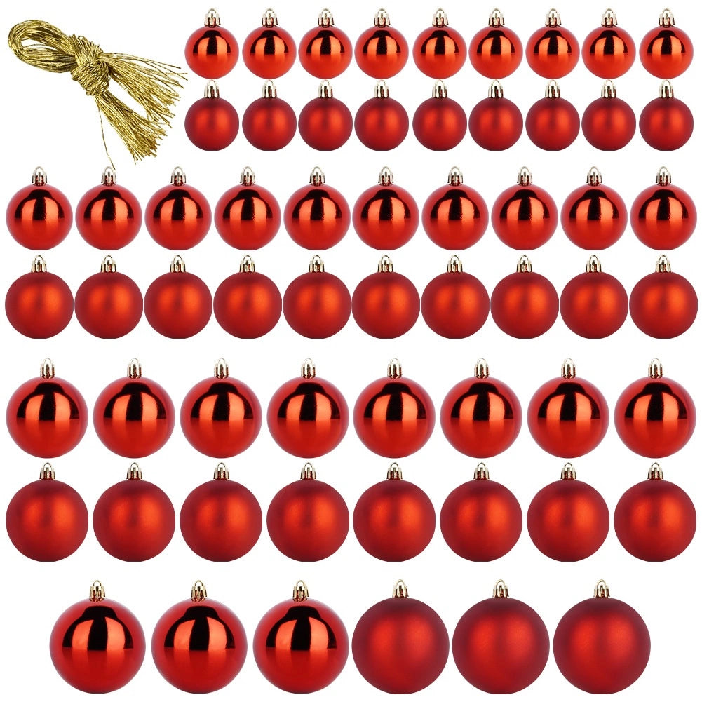 Shatterproof Red Christmas Baubles Set, 60 Pcs, 4-7 cm