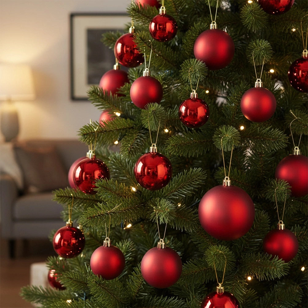 Shatterproof Red Christmas Baubles Set, 60 Pcs, 4-7 cm