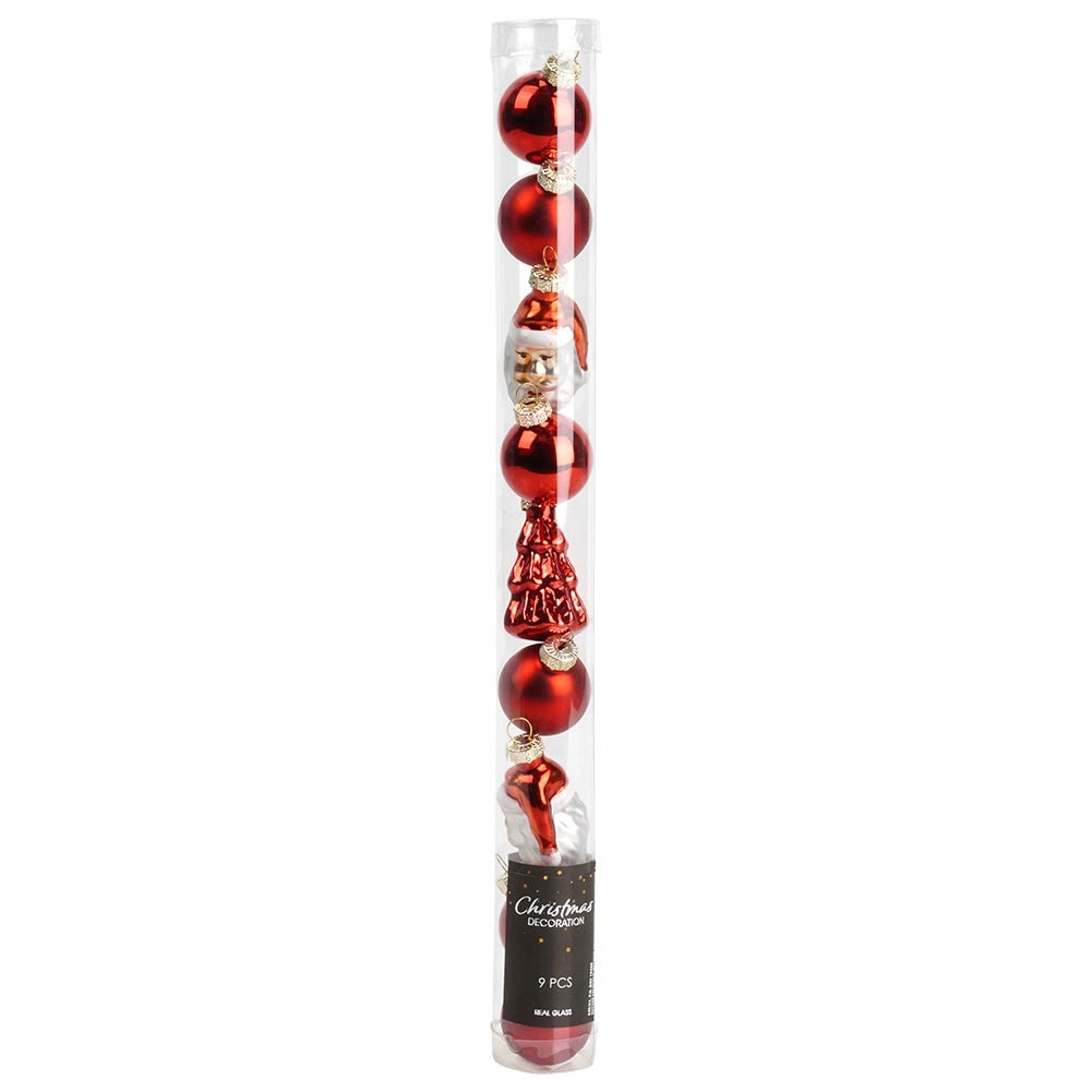 Shatterproof Red Christmas Baubles Set, 9 Pieces