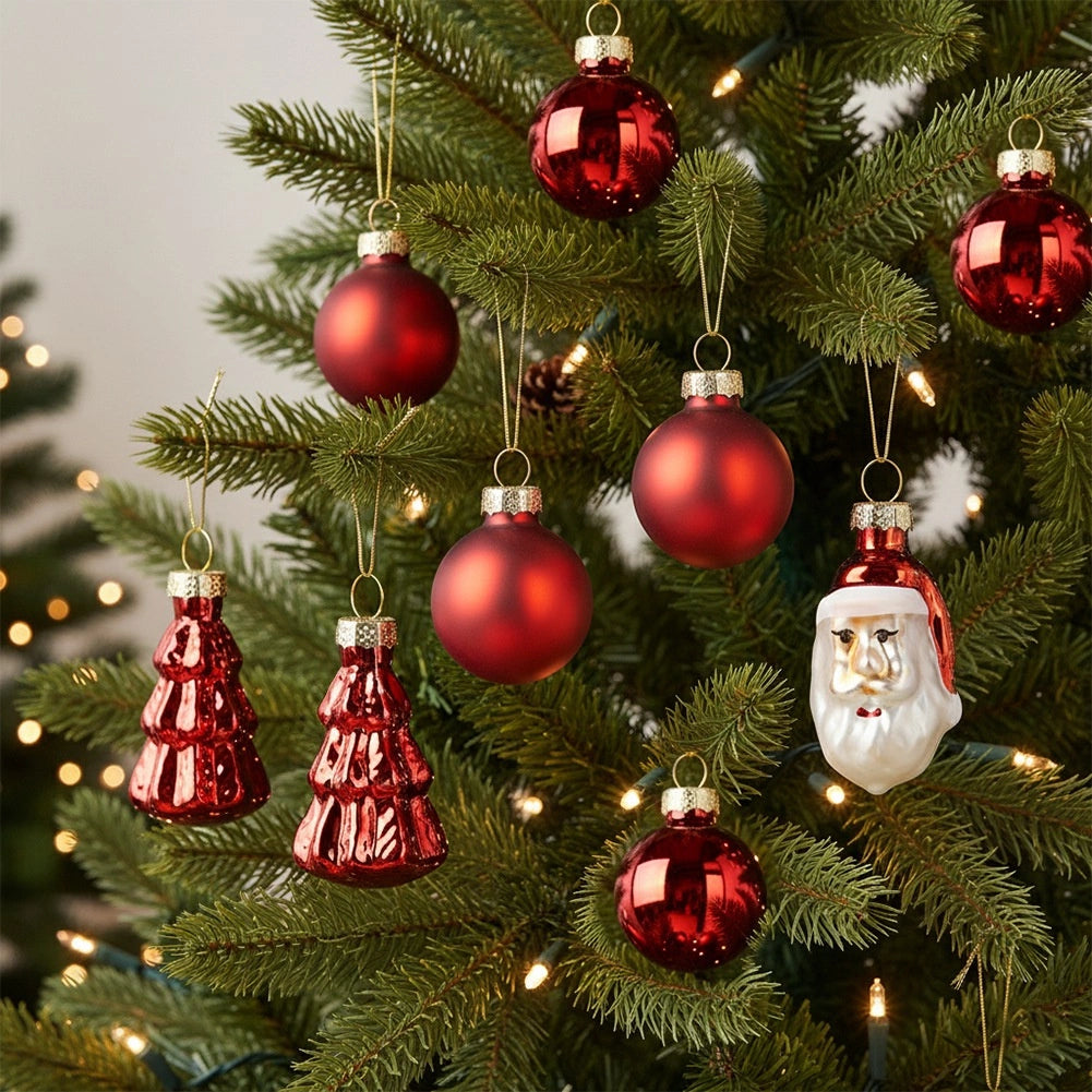 Shatterproof Red Christmas Baubles Set, 9 Pieces