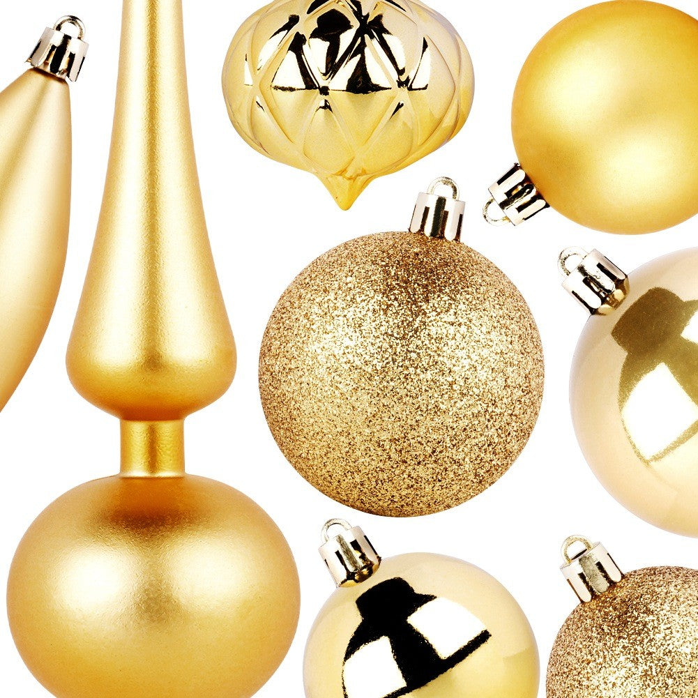 Shatterproof gold Christmas tree baubles with spike, 19 pcs.