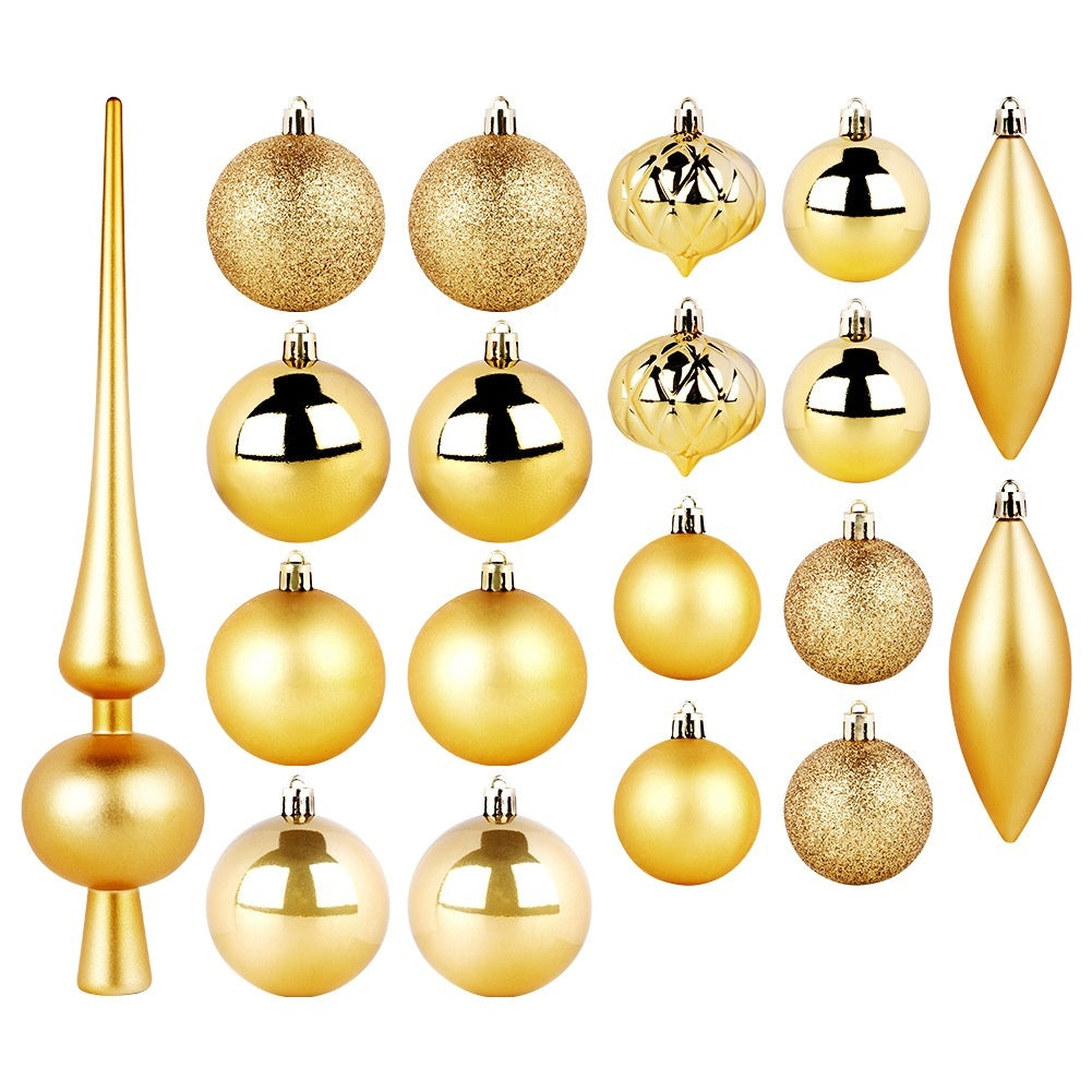 Shatterproof gold Christmas tree baubles with spike, 19 pcs.