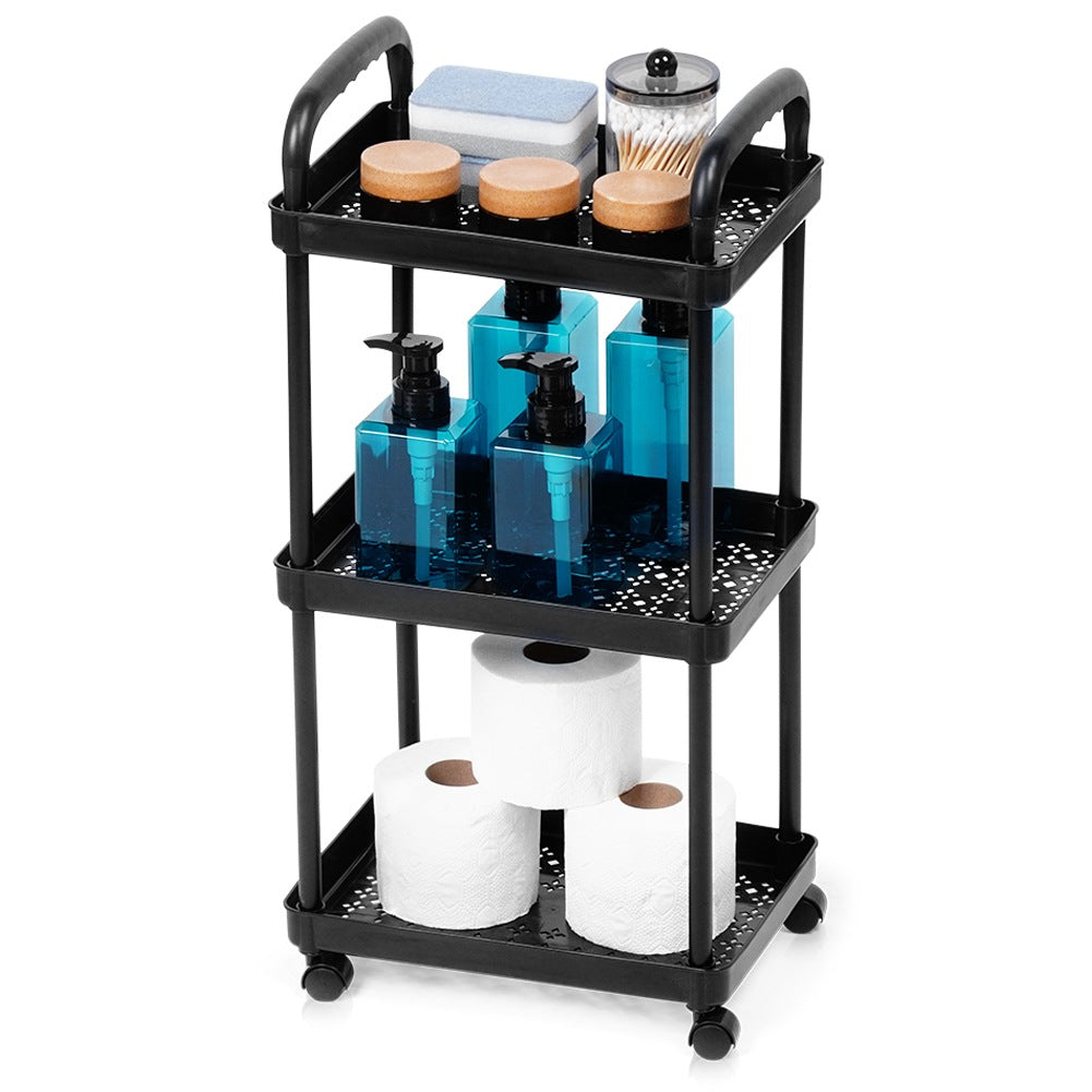 Shelf on wheels black 3-level 30x21x61 cm