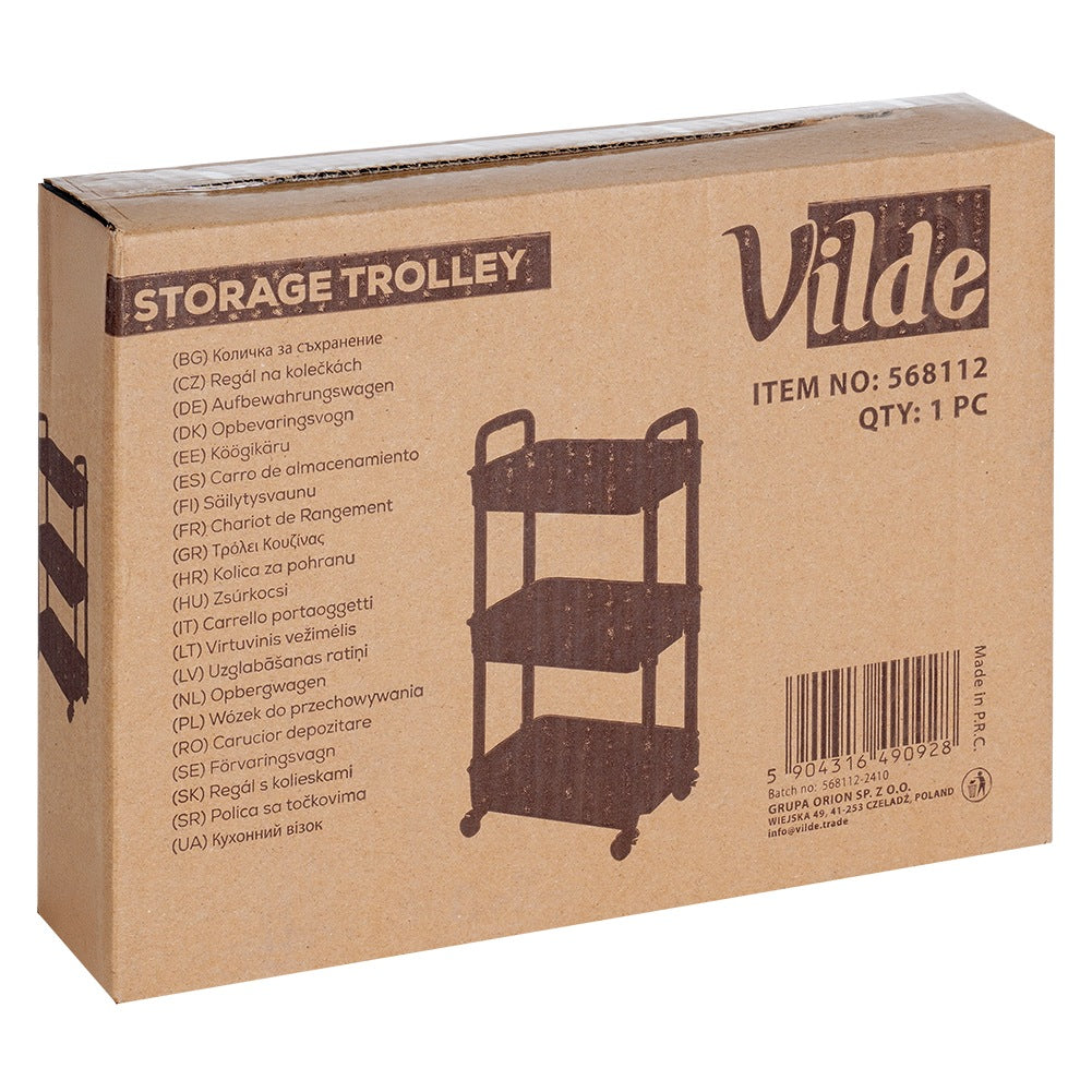 Shelf on wheels black 3-level 30x21x61 cm